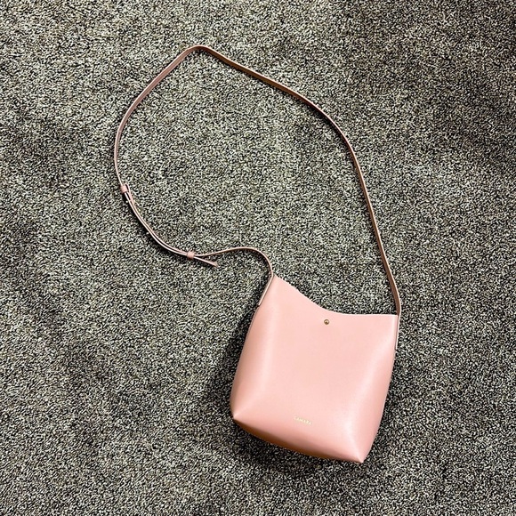 Anthropologie Handbags - Samara Anthropologie vegan leather pink crossbody bucket small purse gold accent
